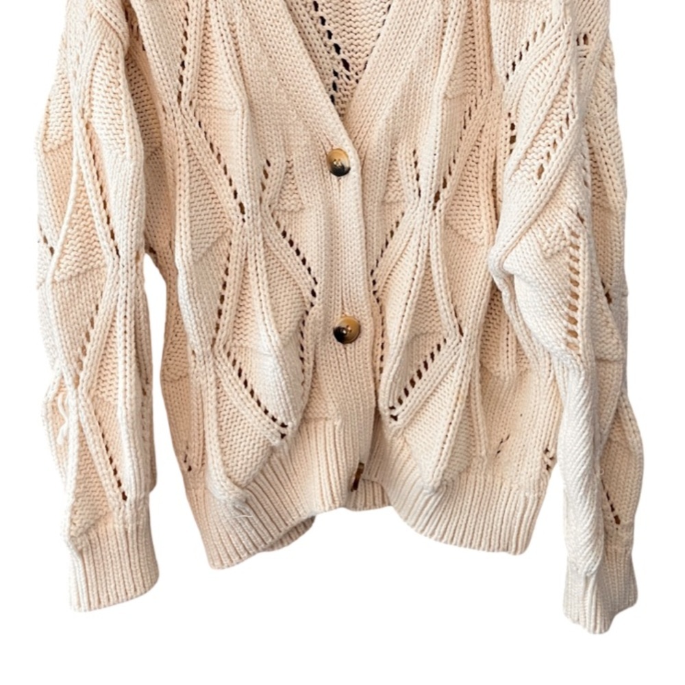 Zara Diamond Knit Cardigan Chunky Slouchy Oversized Neutral Cream Sweater S - Picture 5 of 12